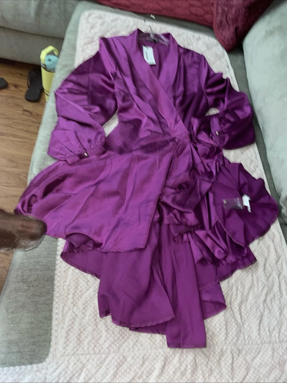 Boohoo Magenta Satin Wrap Mini Dress ZS 18